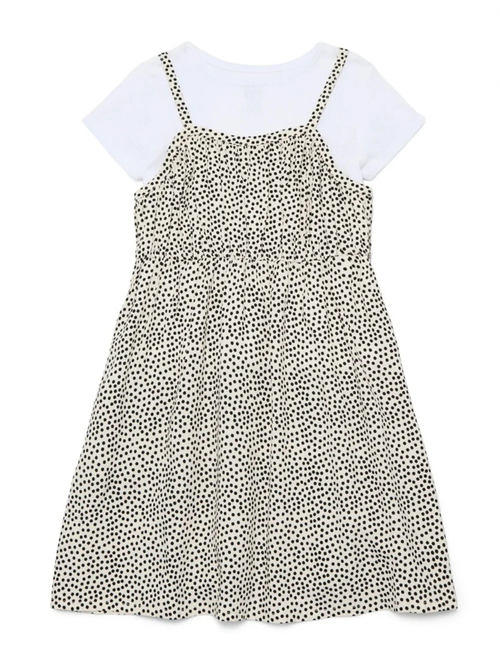 wonder nation Cream Dress with Black Dot Print and White Tee